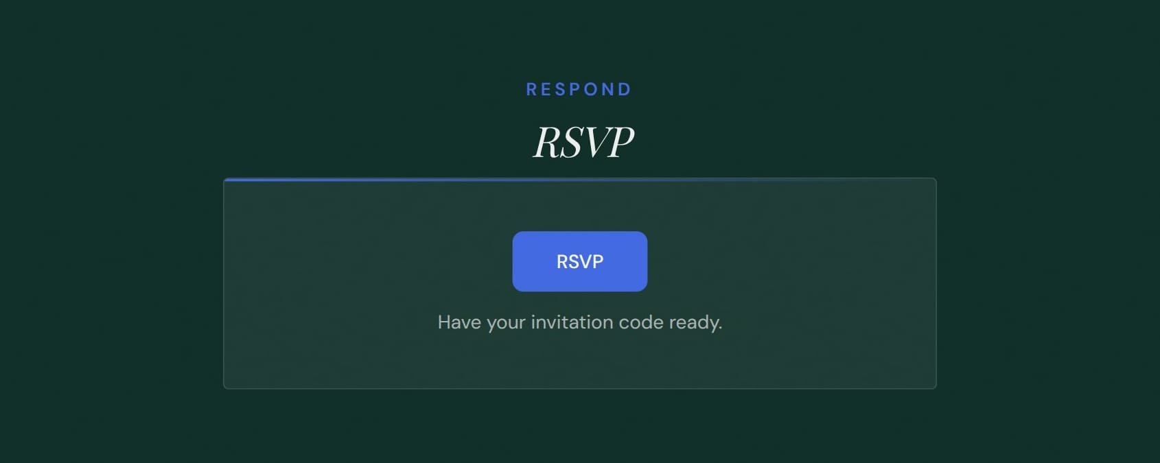 RSVP section of a live wedding page asking guests for their invitation code